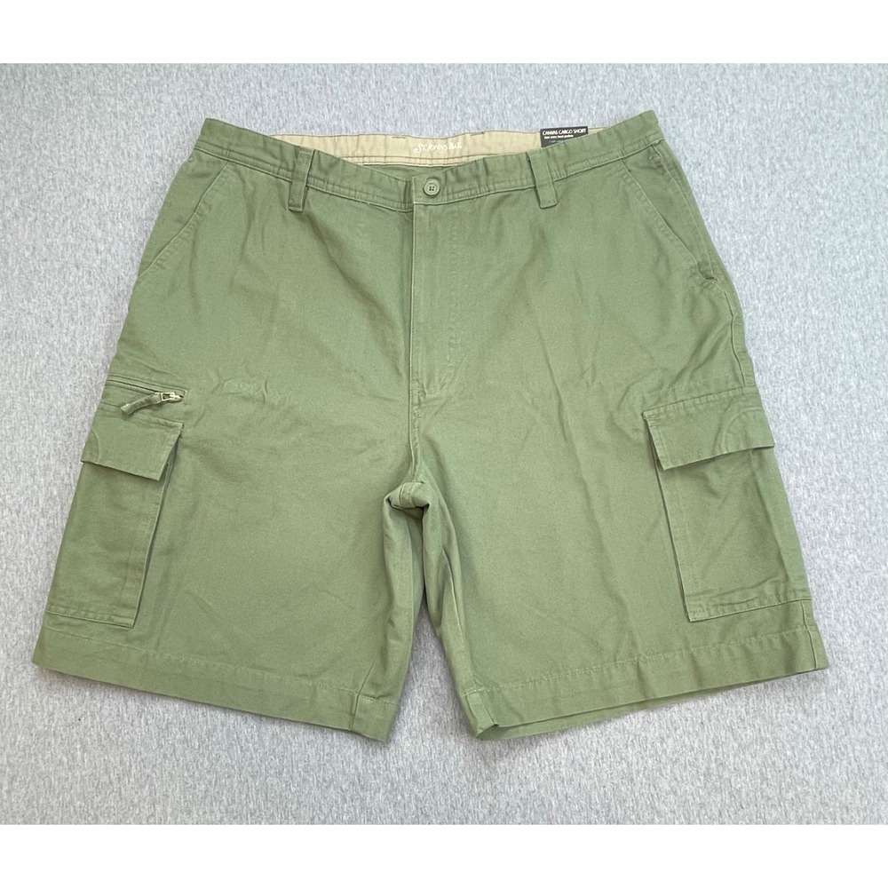 St Johns Bay Shorts Mens 38 Green 100% Cotton Canvas Cargo 10" Inseam NWT